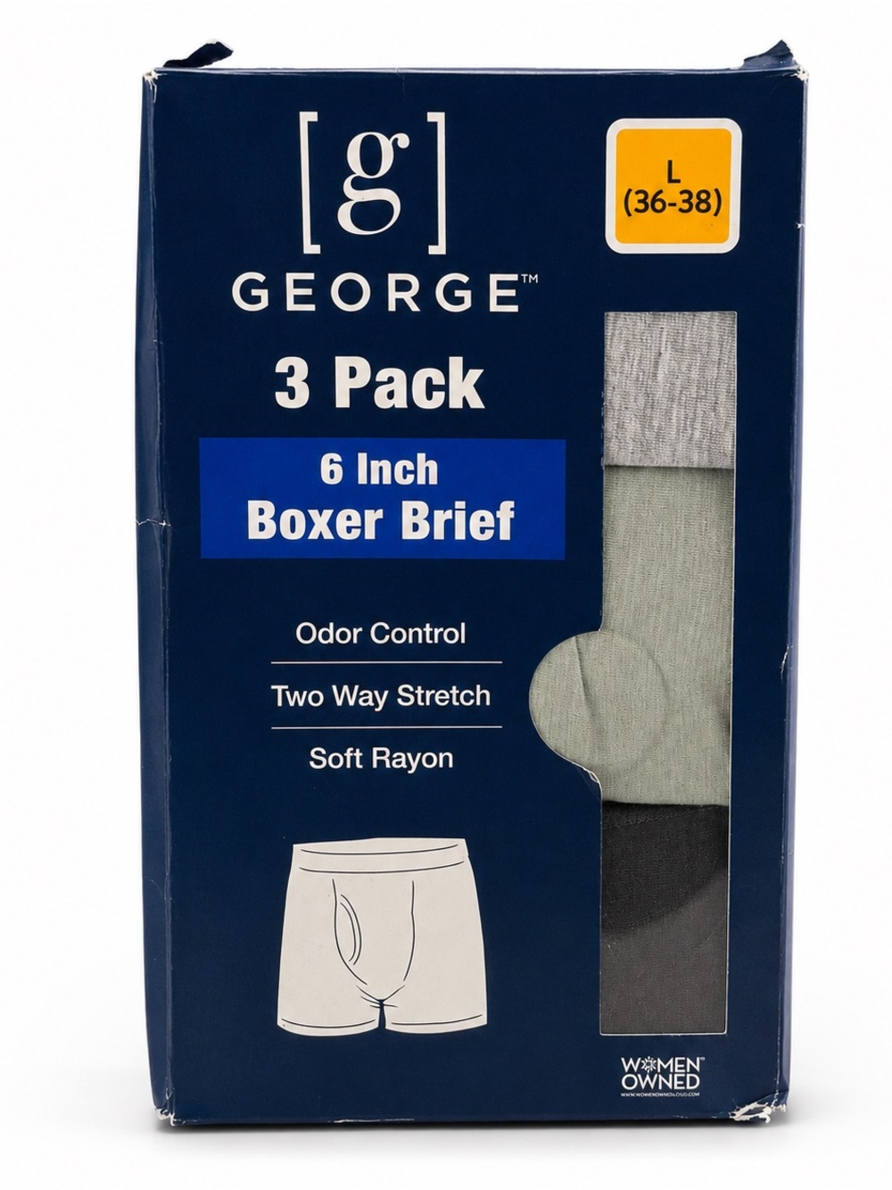George Men's 3 Pack Rayon Boxer Briefs 6in Stretch Size L 36-38 Green Gray